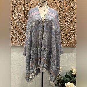 Moment by Moment Blue, Pink, Lightly Beaded, Dutch Design Poncho/Shawl- One Size